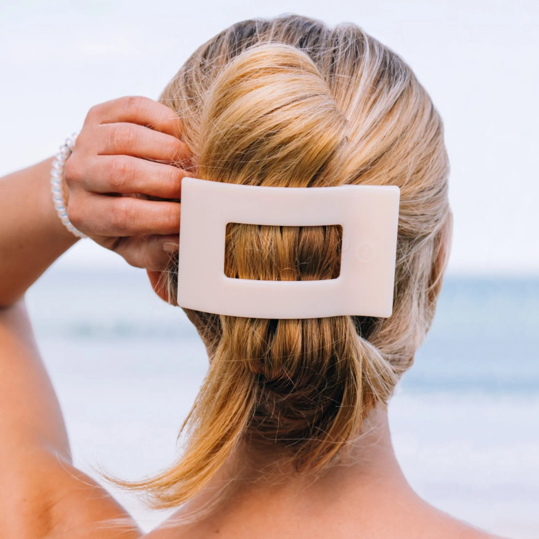 Almond Beige Large Flat Rectangle Hair Clip - Image 4