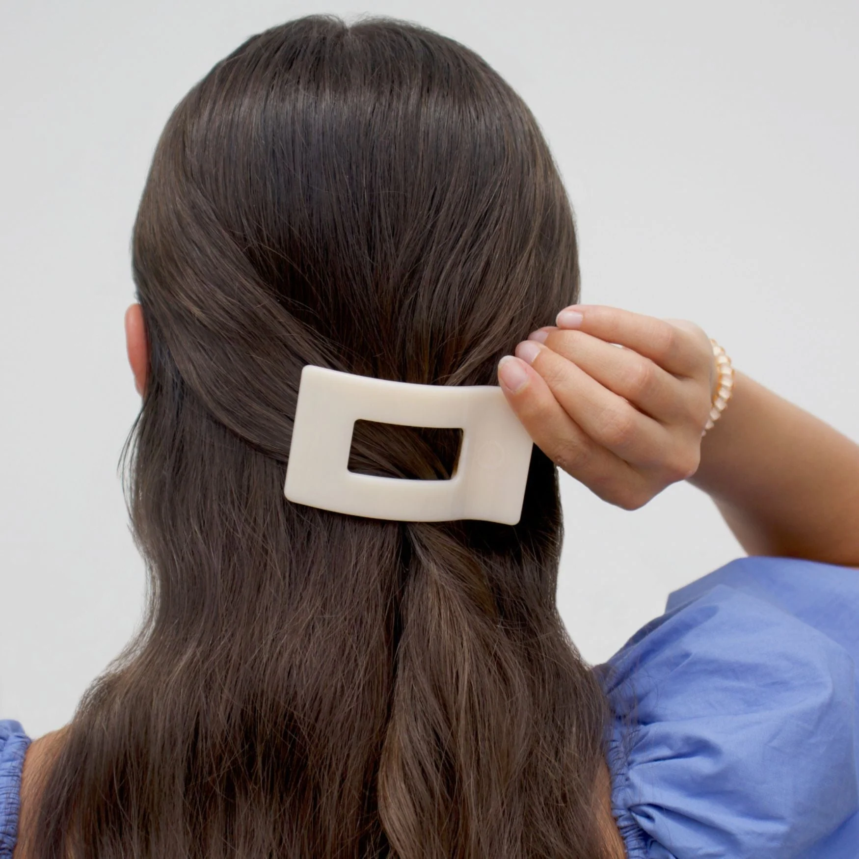 Almond Beige Small Flat Rectangle Hair Clip - Image 4