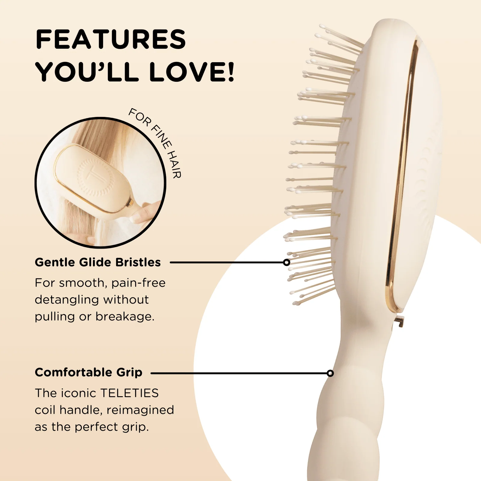 Detangler Hair Brush for Fine Hair – Tan - Image 3