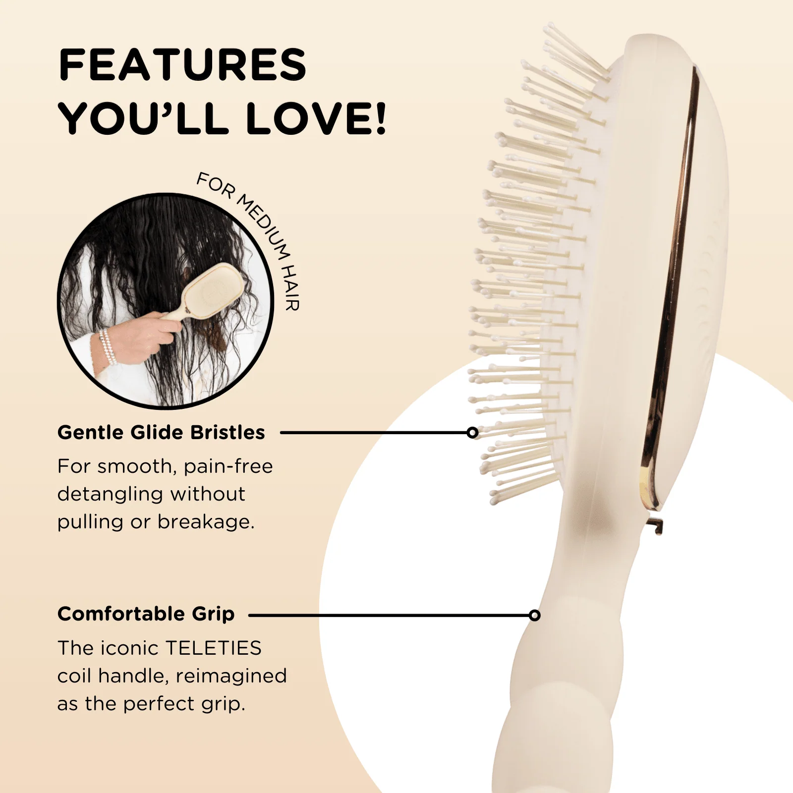 Detangler Hair Brush for Medium Hair – Tan - Image 3