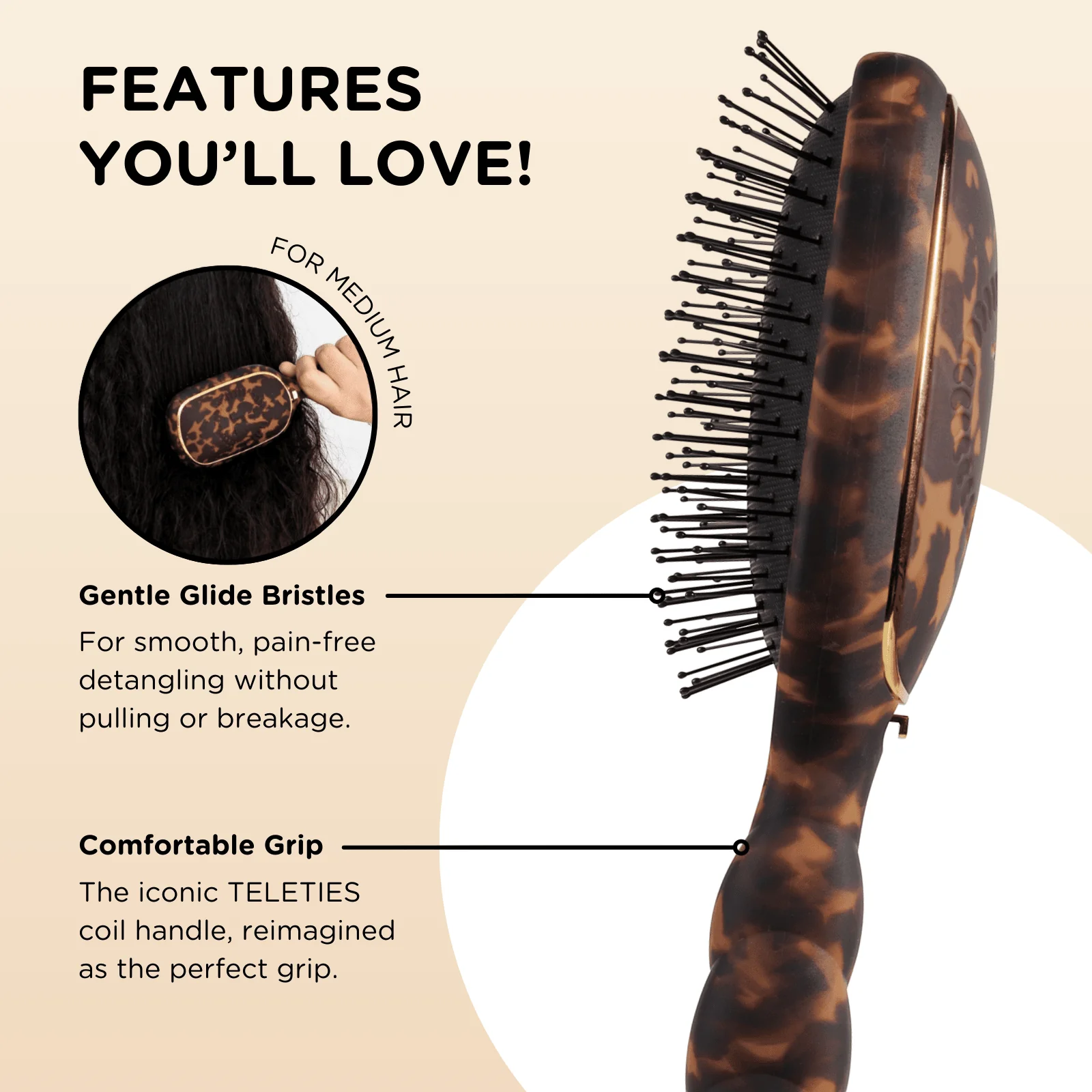 Detangler Hair Brush for Medium Hair – Tortoise - Image 3