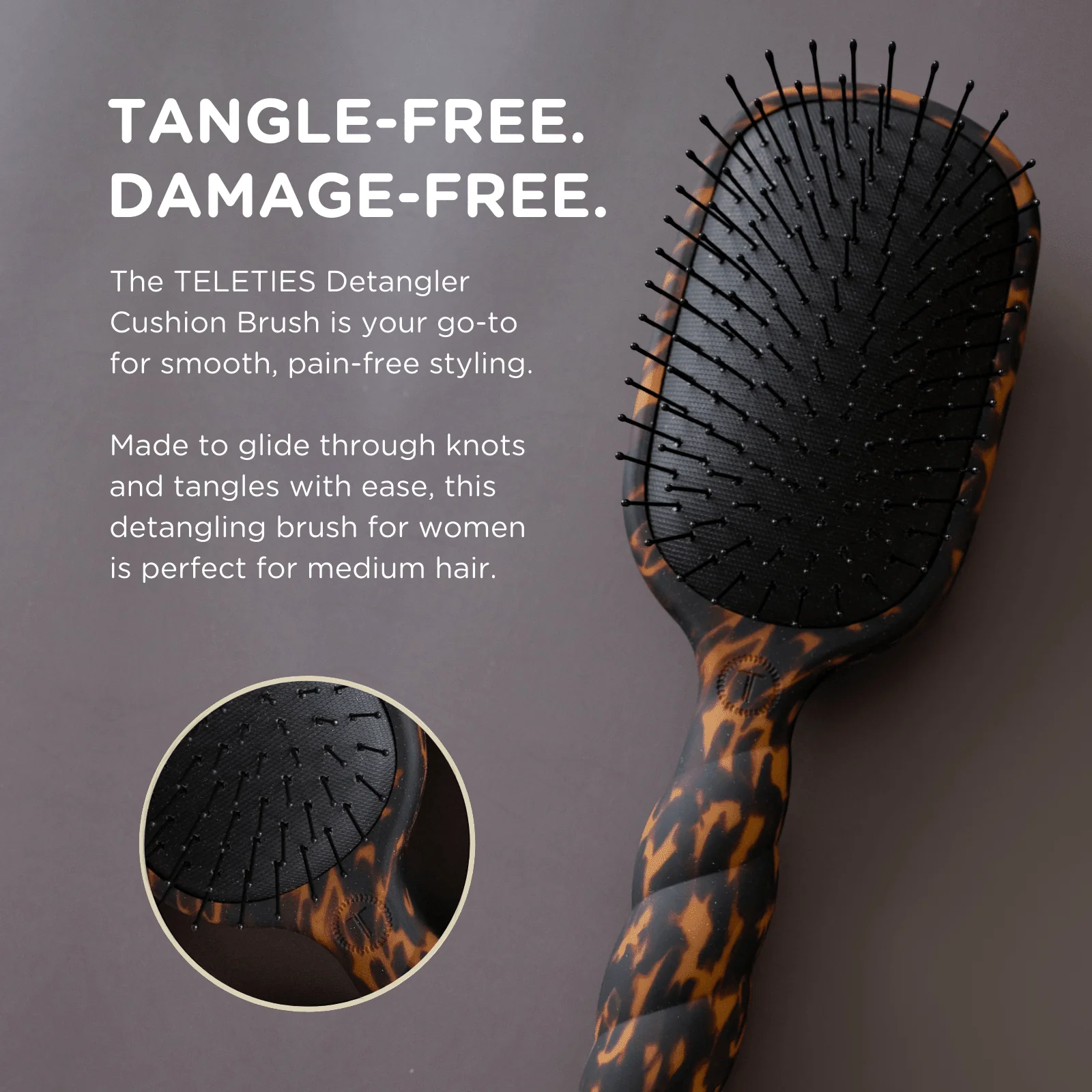 Detangler Hair Brush for Medium Hair – Tortoise - Image 4