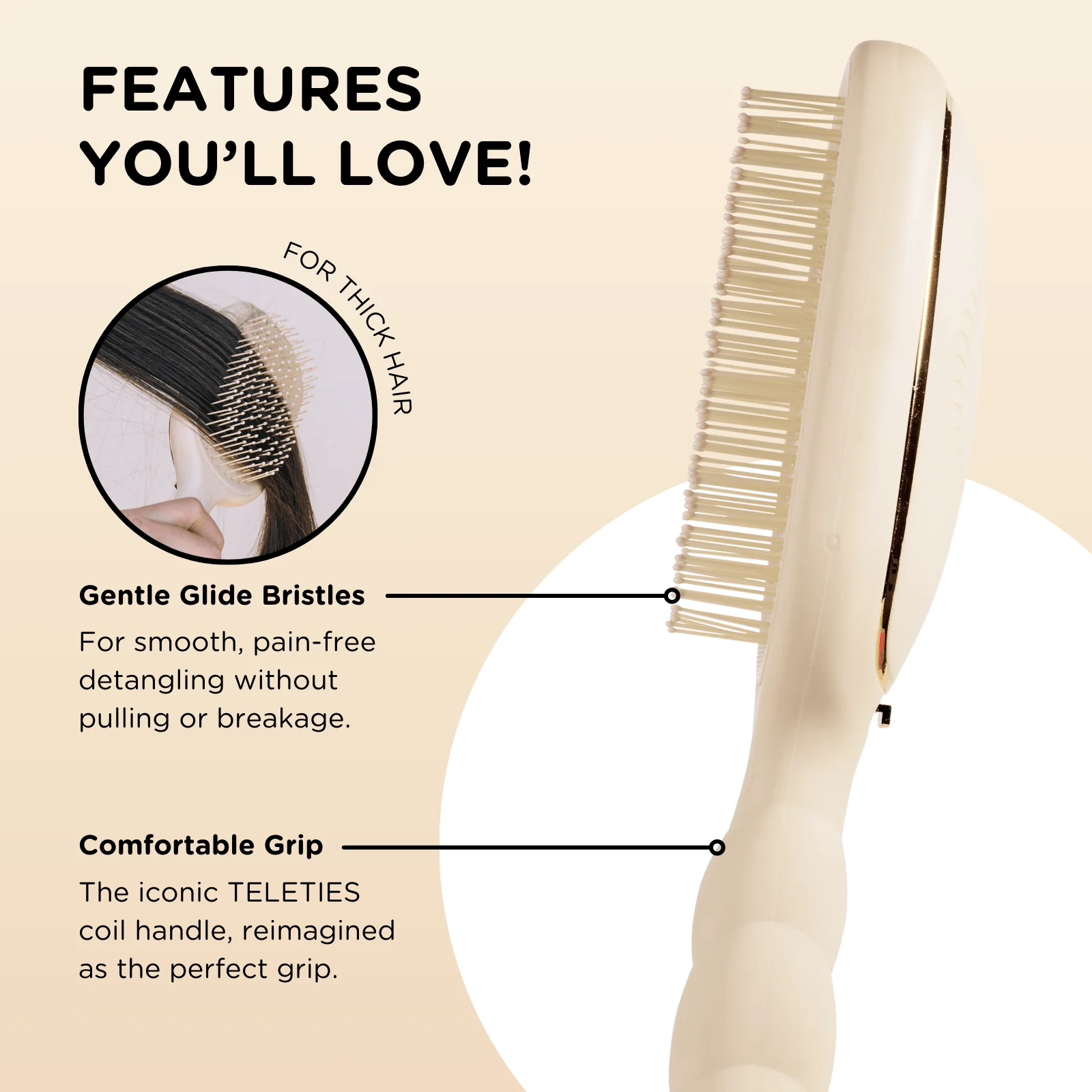Detangler Hair Brush for Thick Hair – Tan - Image 3