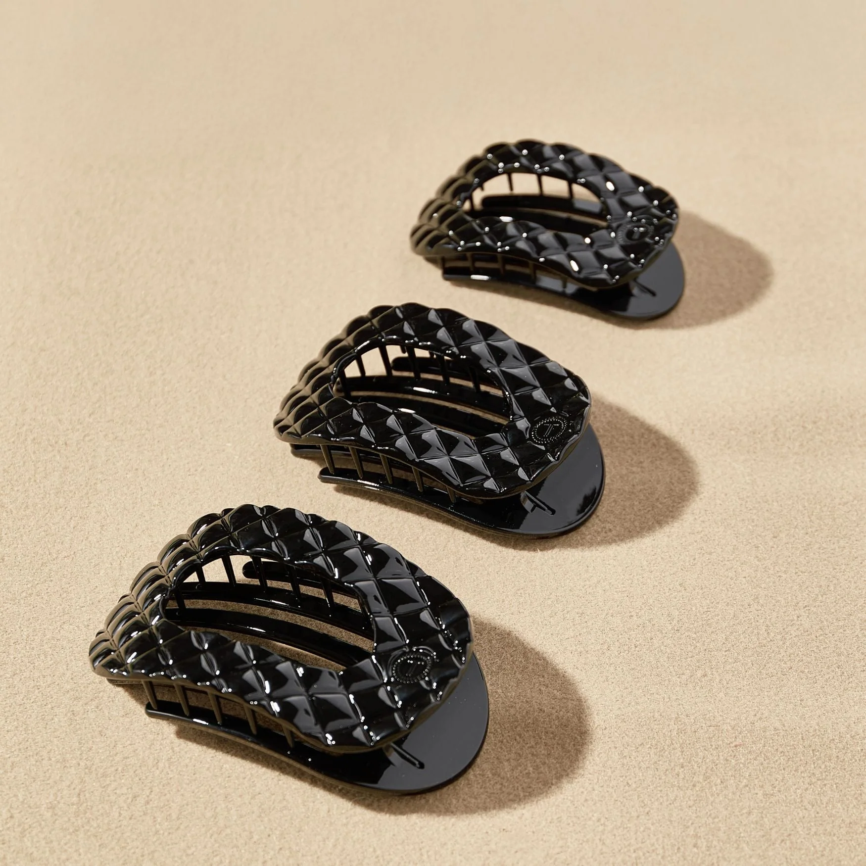 Jet Black Quilted Small Flat Round Hair Clip - Image 5