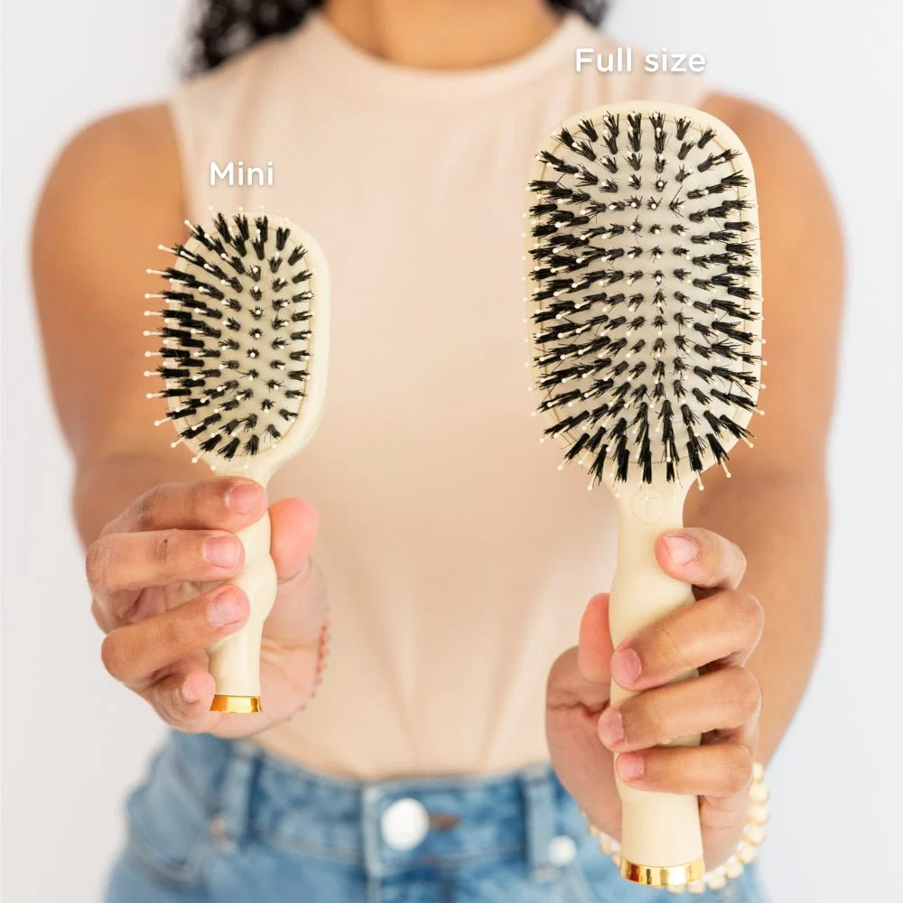 Mini Boar Bristle Hair Brush - Tan - Image 3
