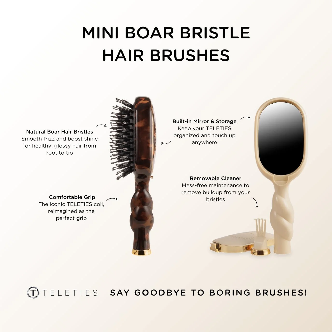 Mini Boar Bristle Hair Brush - Tortoise - Image 4