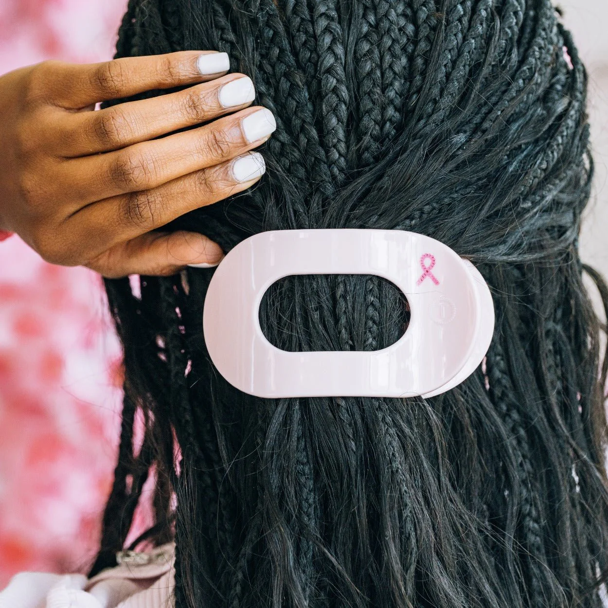 Pink Ribbon Power Large Flat Round Hair Clip - Image 4
