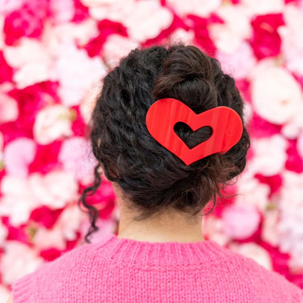 Red Heart Large Flat Hair Clip - Image 4