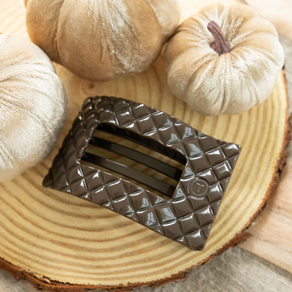 Truly Taupe Quilted Large Flat Rectangle Hair Clip - Image 5