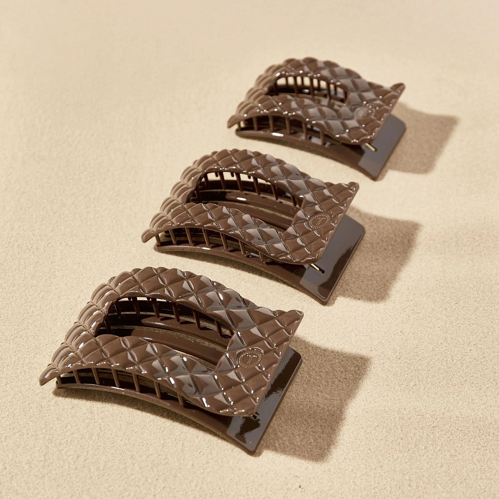 Truly Taupe Quilted Large Flat Rectangle Hair Clip - Image 6