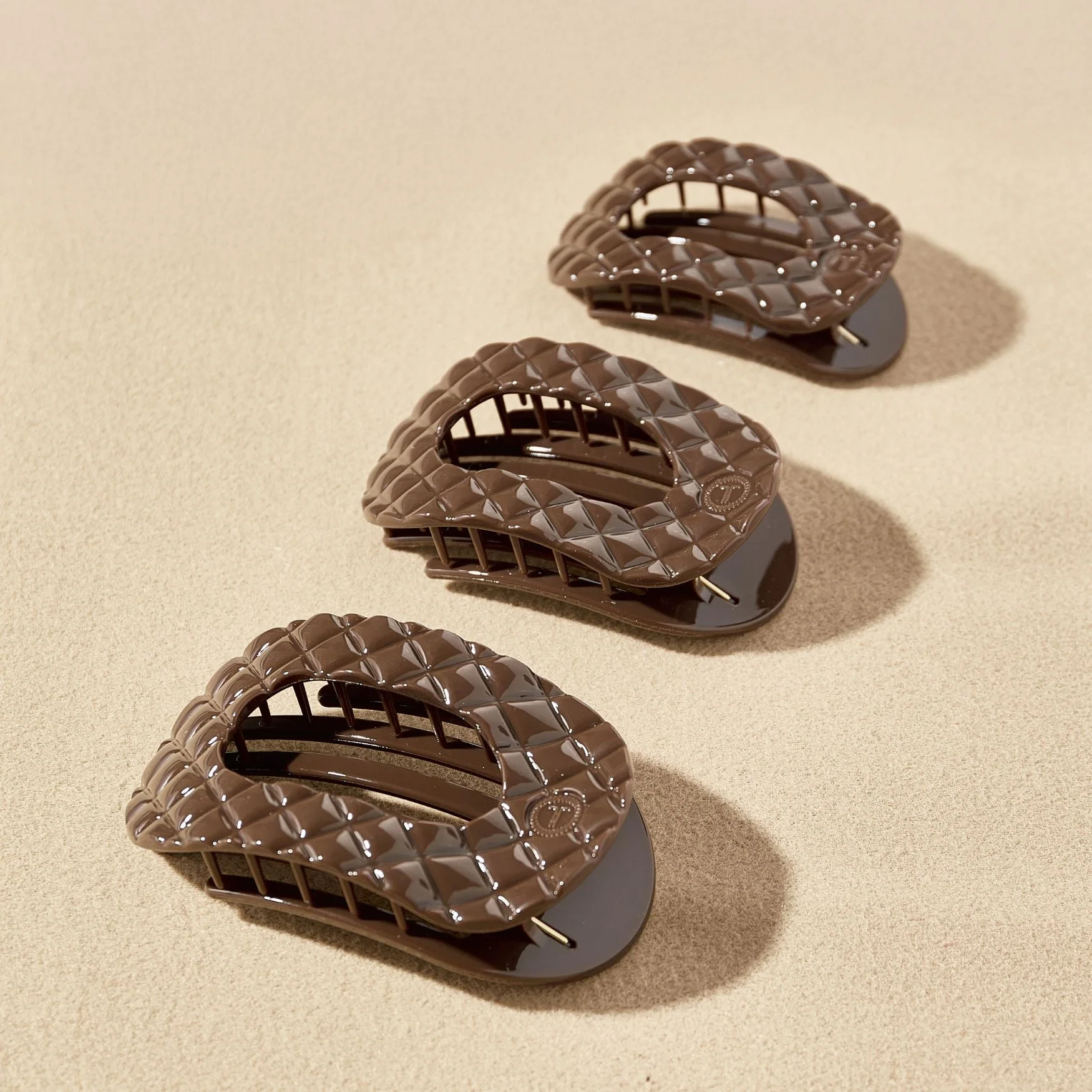 Truly Taupe Quilted Small Flat Round Hair Clip - Image 5